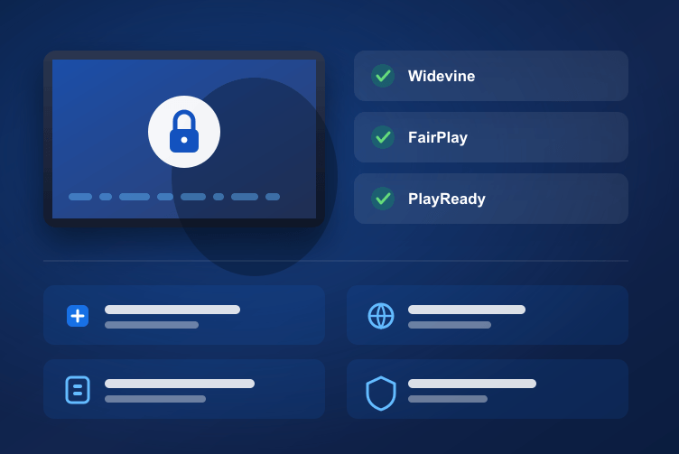 Innocrux multi-DRM protection with Widevine, FairPlay and PlayReady, plus token authentication and watermarking