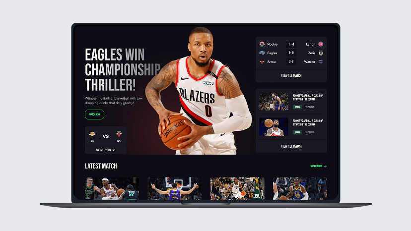 Live sports streaming with fixtures and match highlights on a laptop